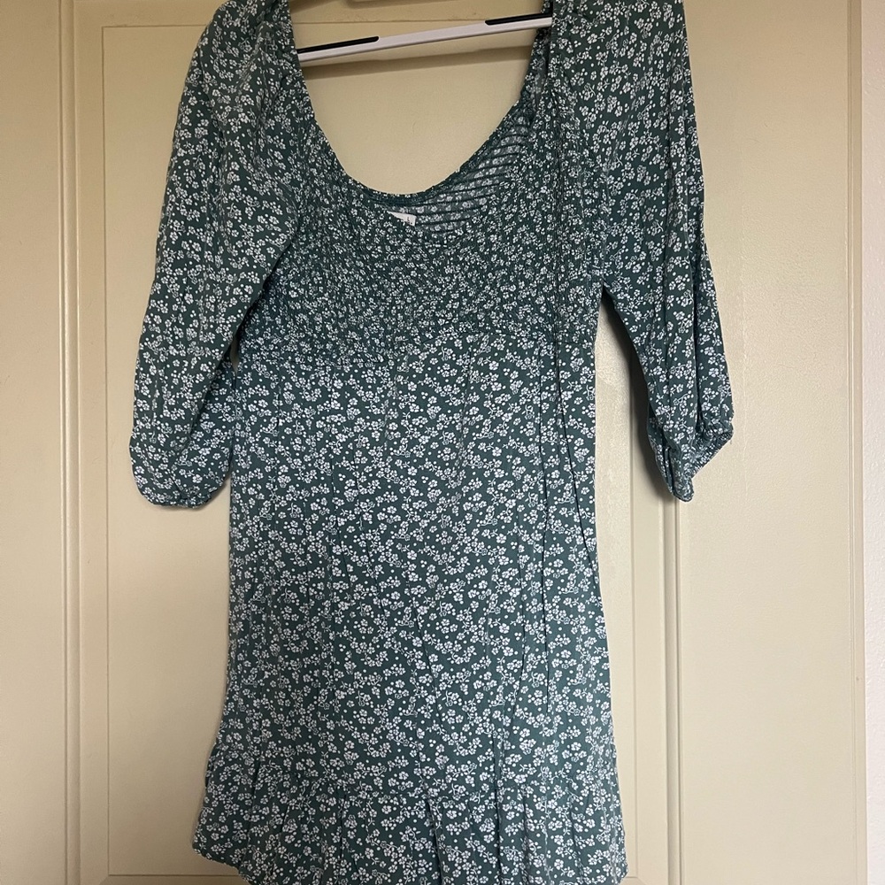 Green Floral Dress with 3/4 Sleeves